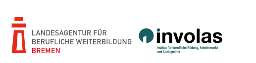 Zwei Logos: Landesagentur für berufliche Weiterbildung Bremen und involas - Institut für berufliche Bildung, Arbeitsmarkt- und Sozialpolitik